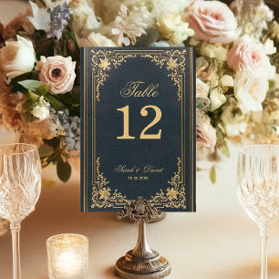 Numeração De Mesa Casamento de Script Elegante Dourado Azul