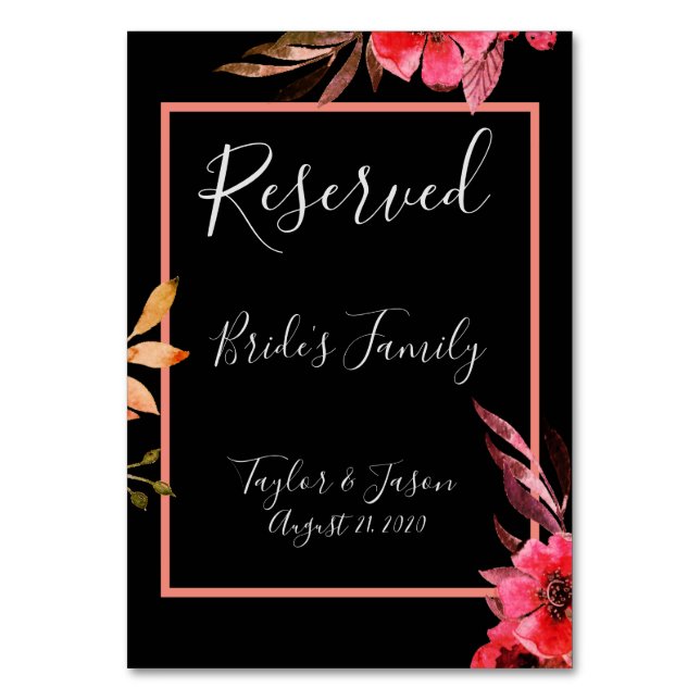 Numeração De Mesa Casamento de Script Floral Romântico Preto e Laran (Frente)