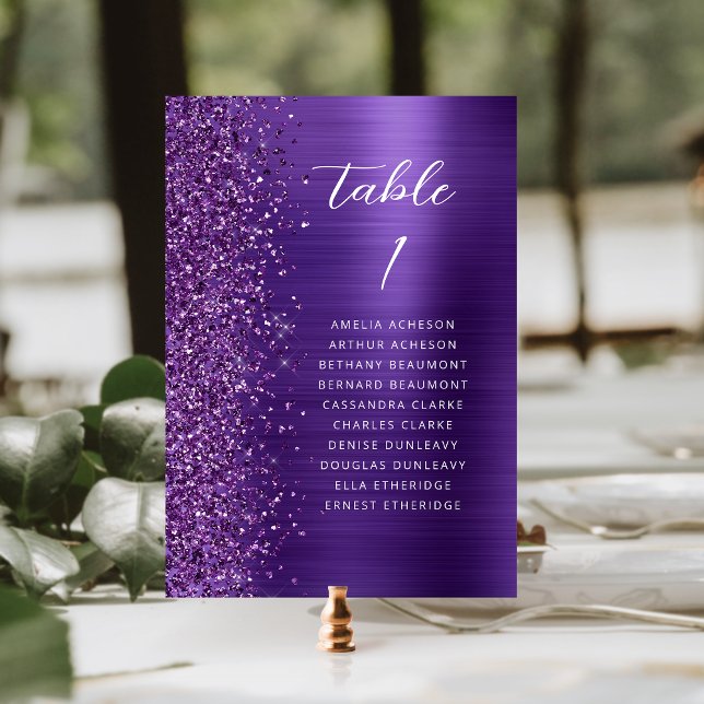 Numeração De Mesa Casamento De Script Metálico Glam Purple Glitter (Criador carregado)