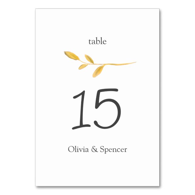 Numeração De Mesa Casamento de Script Moderno do Branch Dourado Eleg (Frente)