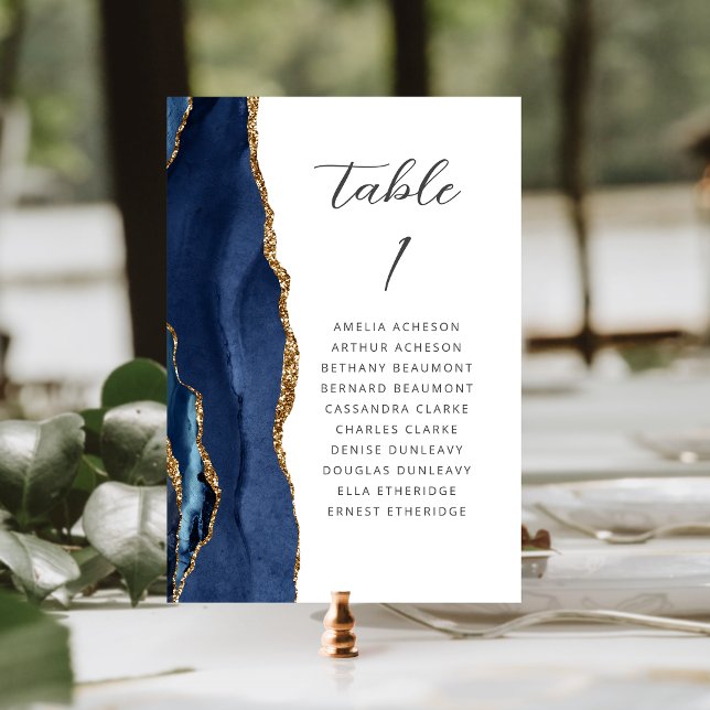Numeração De Mesa Casamento de Script Moderno Dourado Azul Agate Mar (Criador carregado)