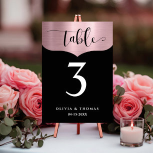 Numeração De Mesa Casamento de Script Negro Dourado Rosa Metálico Ch