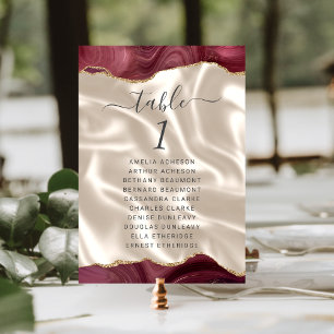 Numeração De Mesa Casamento de Seda Marfim Ágata Dourada Borgonha