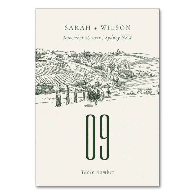 Numeração De Mesa Casamento de Sketch Da Chic Rustic Green Winery Mo (Frente)