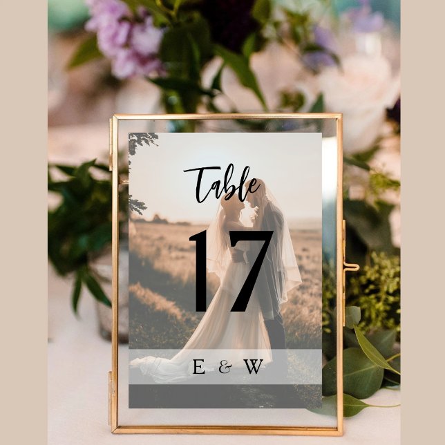 Numeração De Mesa Casamento de sobreposição de Fotos Moderno Minimal (Modern Minimalist Photo overlay Wedding Table Number)