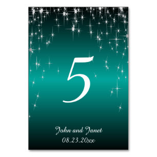 Numeração De Mesa Casamento de Starry Night em Cor Teal Metálico