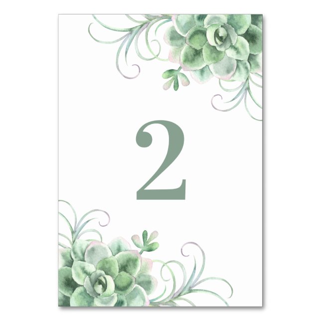 Numeração De Mesa Casamento de suculentas. Cacto verde. Cactos aquar (Frente)