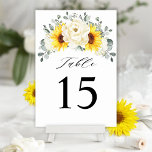 Numeração De Mesa Casamento de Sunflower Ivory Peony Floral Eucalypt<br><div class="desc">O elegante número da mesa de casamento floral de meio verão apresenta um buquê de hidrocoloração de girassol hydrangea & peonies em tons de amarelo rico, marfim, com folhas botânicas verdes e peludas e eucalipto. Por favor, encontre mais designs e variações na minha loja de "blisswedingpaperie". E fique à vontade...</div>