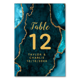 Numeração De Mesa Casamento de Teal e Agate Marble Dourado