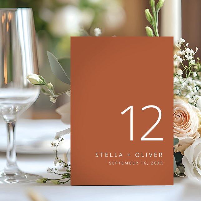 Numeração De Mesa Casamento de Terracota Rústico Elegante Moderno (Modern Elegant Rustic Terracotta Wedding Table Number)