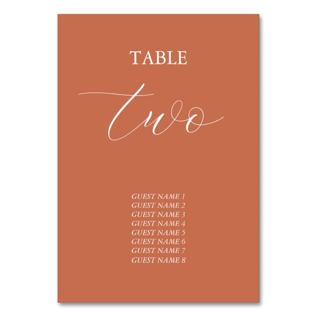 Numeração De Mesa Casamento de Terracotta Elegant Script Calliografi (Frente)