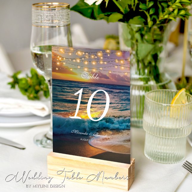 Numeração De Mesa Casamento de Verão das Luzes de Praia Sunset Elega (Criador carregado)