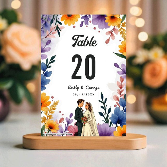 Numeração De Mesa Casamento de Verão de Casal de Jardim Floral em Aq (Criador carregado)