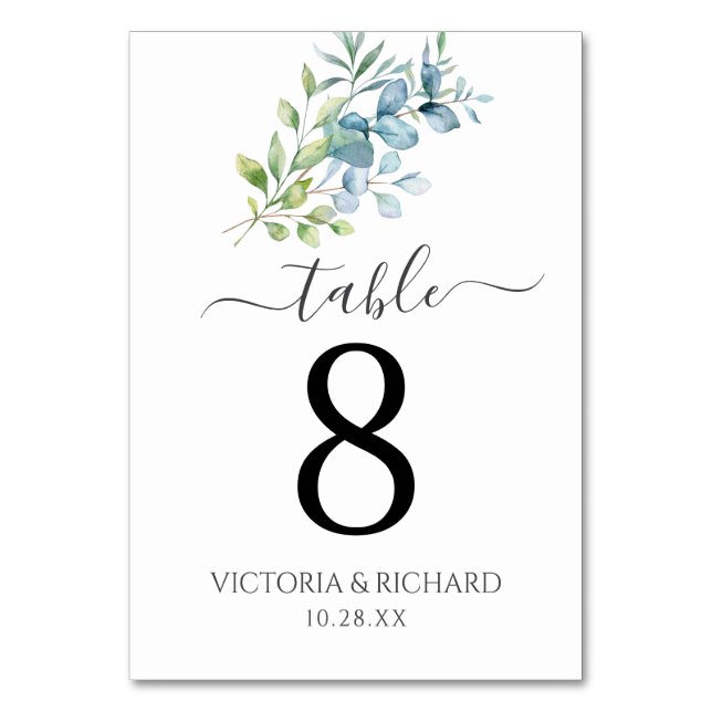 Numeração De Mesa Casamento de Verde com Eucalipto em Aquarela Moder (Frente)