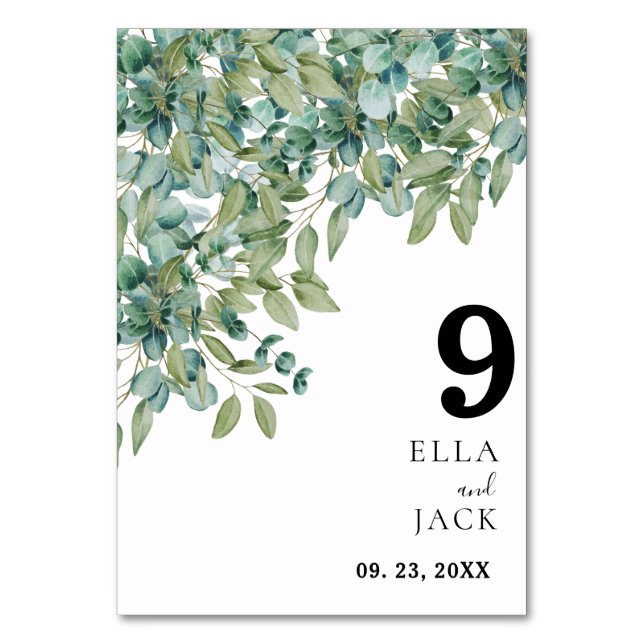 Numeração De Mesa casamento de verde eucalipto (Frente)