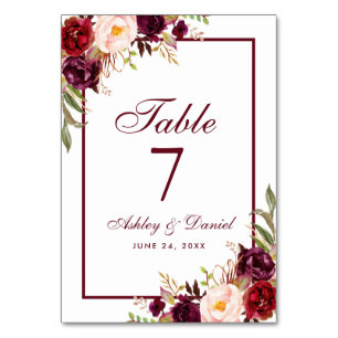 Numeração De Mesa Casamento de Watercolor Floral Burgundy