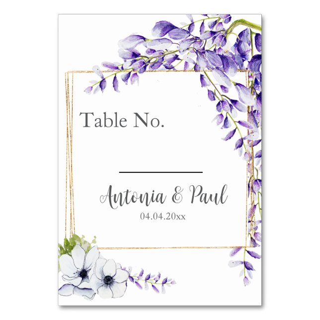Numeração De Mesa Casamento de Watercolor Wisteria Blooms (Frente)