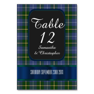 Numeração De Mesa Casamento de xadrez de tartan azul e verde