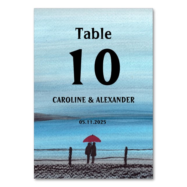 Numeração De Mesa Casamento do Casal de Guarda-chuvas Vermelho Elega (Frente)