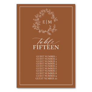 Numeração De Mesa Casamento do Modern Terracotta Leafy Crest Monogra