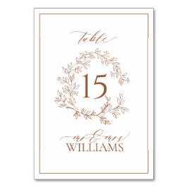 Numeração De Mesa Casamento do Modern Terracotta Leafy Crest Monogra