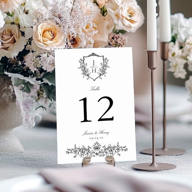 Numeração De Mesa Casamento do Monograma de Crest Floral Regência El (Criador carregado)