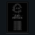 Numeração De Mesa Casamento do Monograma de Folha Branca Negra<br><div class="desc">Crie a recepção perfeita! Estamos amando esse Numero de Nave de Casamento do Monograma de Folha Branca Negra! Simples, elegante e tão bonito, ele apresenta uma coroa desenhada à mão rodeando um monograma moderno de casamento. É personalizado em tipografia elegante, e acentuado com caligrafia manuscrita. Por último, é cortado num...</div>