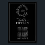 Numeração De Mesa Casamento do Monograma de Folha Branca Negra<br><div class="desc">Crie a recepção perfeita! Estamos amando esse Numero de Nave de Casamento do Monograma de Folha Branca Negra! Simples, elegante e tão bonito, ele apresenta uma coroa desenhada à mão rodeando um monograma moderno de casamento. É personalizado em tipografia elegante, e acentuado com caligrafia manuscrita. Por último, é cortado num...</div>