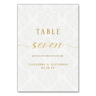 Numeração De Mesa Casamento Dourado 7 Sete com um Raio Branco Elegan