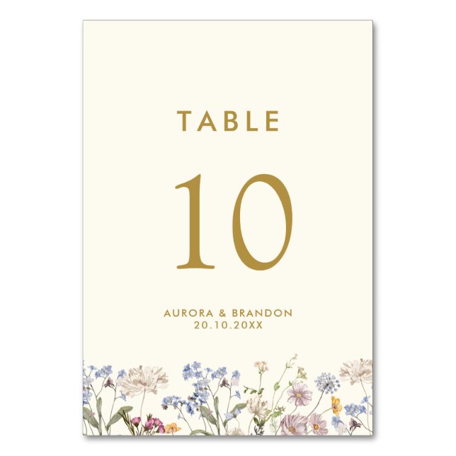 Numeração De Mesa Casamento Dourado Colorido de Primavera Wildflower (Frente)
