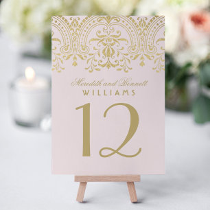Numeração De Mesa Casamento Dourado com Glamor, Rosa-Pálido