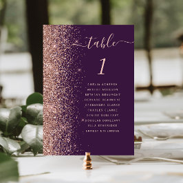 Numeração De Mesa Casamento Dourado com Rosa de Roxo Escuro