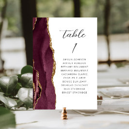 Numeração De Mesa Casamento Dourado com Script Moderno Agate Burgund