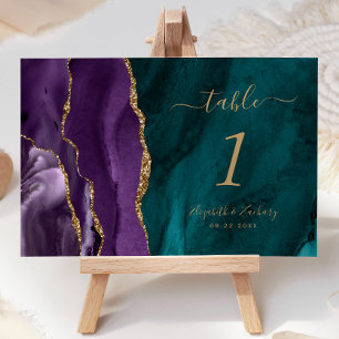 Numeração De Mesa Casamento Dourado com Teal de Agato Roxo