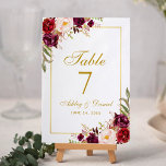 Numeração De Mesa Casamento Dourado com Watercolor Floral Burgundy<br><div class="desc">Cartão de Mesa Dourada de Casamento Floral de Watercolor Burgundy</div>