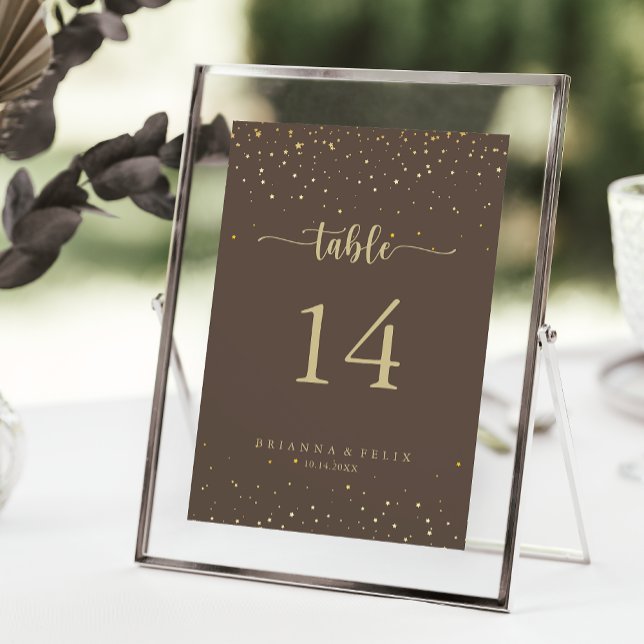 Numeração De Mesa Casamento Dourado Confetti Brown Calliografia (Criador carregado)
