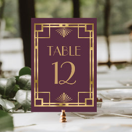 Numeração De Mesa Casamento Dourado da Vintage Deco Frame Burgundy