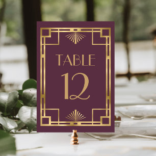 Numeração De Mesa Casamento Dourado da Vintage Deco Frame Burgundy
