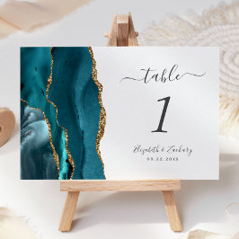 Numeração De Mesa Casamento Dourado de Agata Azul Teal