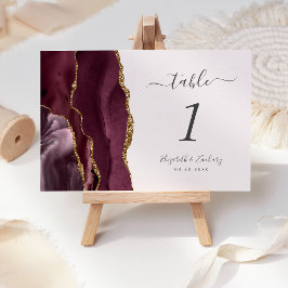 Numeração De Mesa Casamento Dourado de Agate Agate Burgundy Moderno