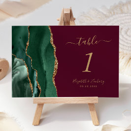 Numeração De Mesa Casamento Dourado de Agate Burgundy, Emerald Green