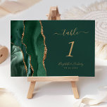 Numeração De Mesa Casamento Dourado de Agate Emerald Green<br><div class="desc">A borda esquerda desta elegante e moderna carta de números da mesa de casamento apresenta uma esmeralda verde aquarela agate borda com falsa brilho dourado. O texto personalizável combina letras douradas,  letras itálicas e placas em um plano de fundo verde.</div>