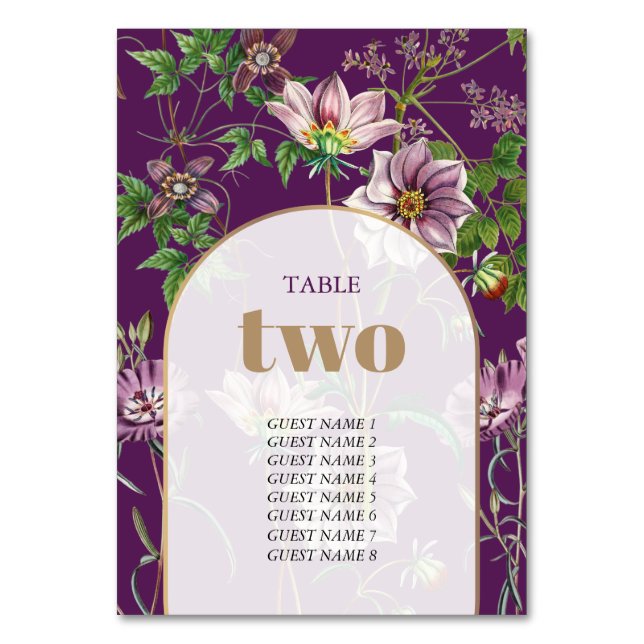 Numeração De Mesa Casamento Dourado de Arca com Verde Floral Roxo (Frente)