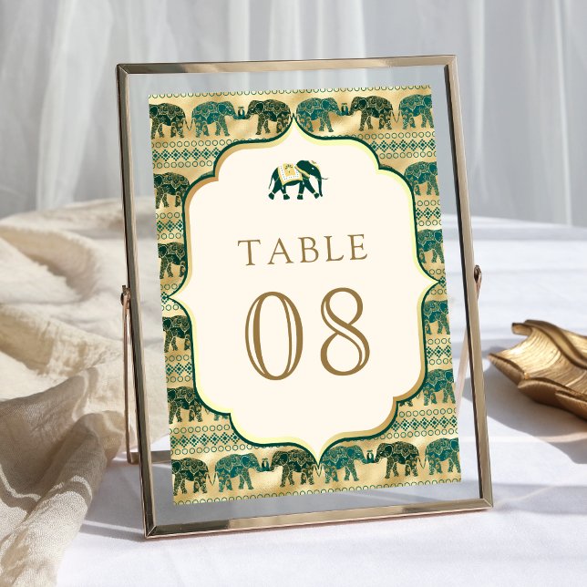 Numeração De Mesa Casamento Dourado de Elefante Cream Emerald Green (Criador carregado)