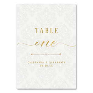 Numeração De Mesa Casamento Dourado de Lace Branco de Script Elegant