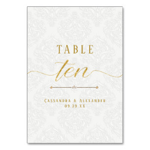 Numeração De Mesa Casamento Dourado de Lace Branco Elegante 10