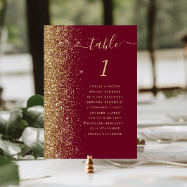 Numeração De Mesa Casamento Dourado de Lixo Vermelho Burgundy