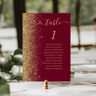Numeração De Mesa Casamento Dourado de Lixo Vermelho Burgundy