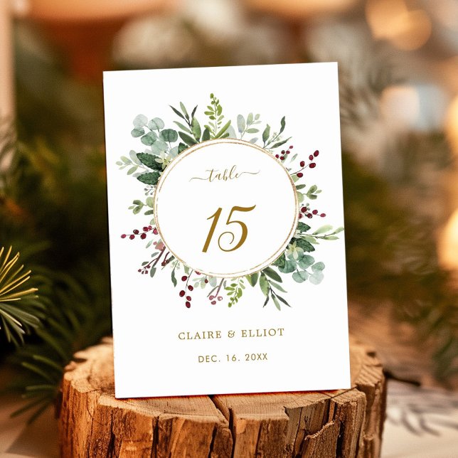 Numeração De Mesa Casamento Dourado de Natal de Greenery Botânico (Criador carregado)
