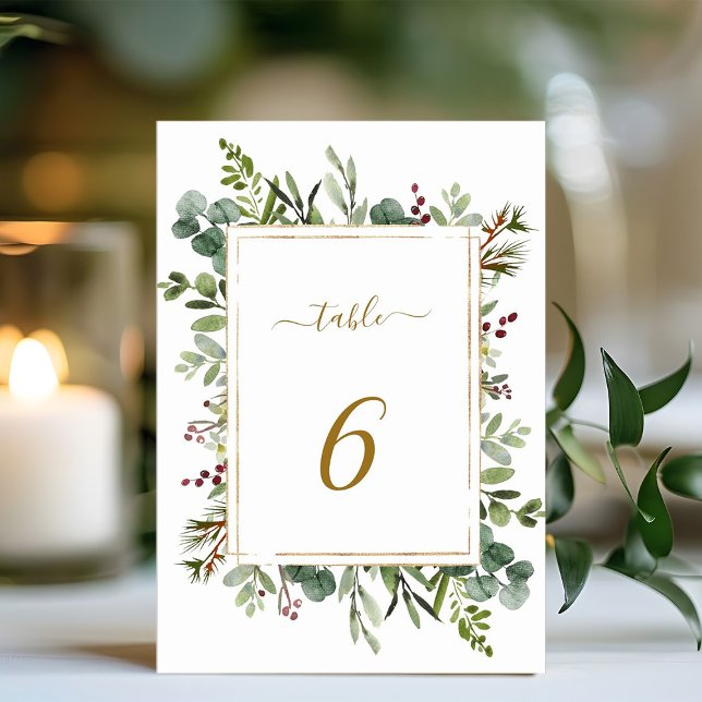Numeração De Mesa Casamento Dourado de Natal de Greenery Botânico (Criador carregado)